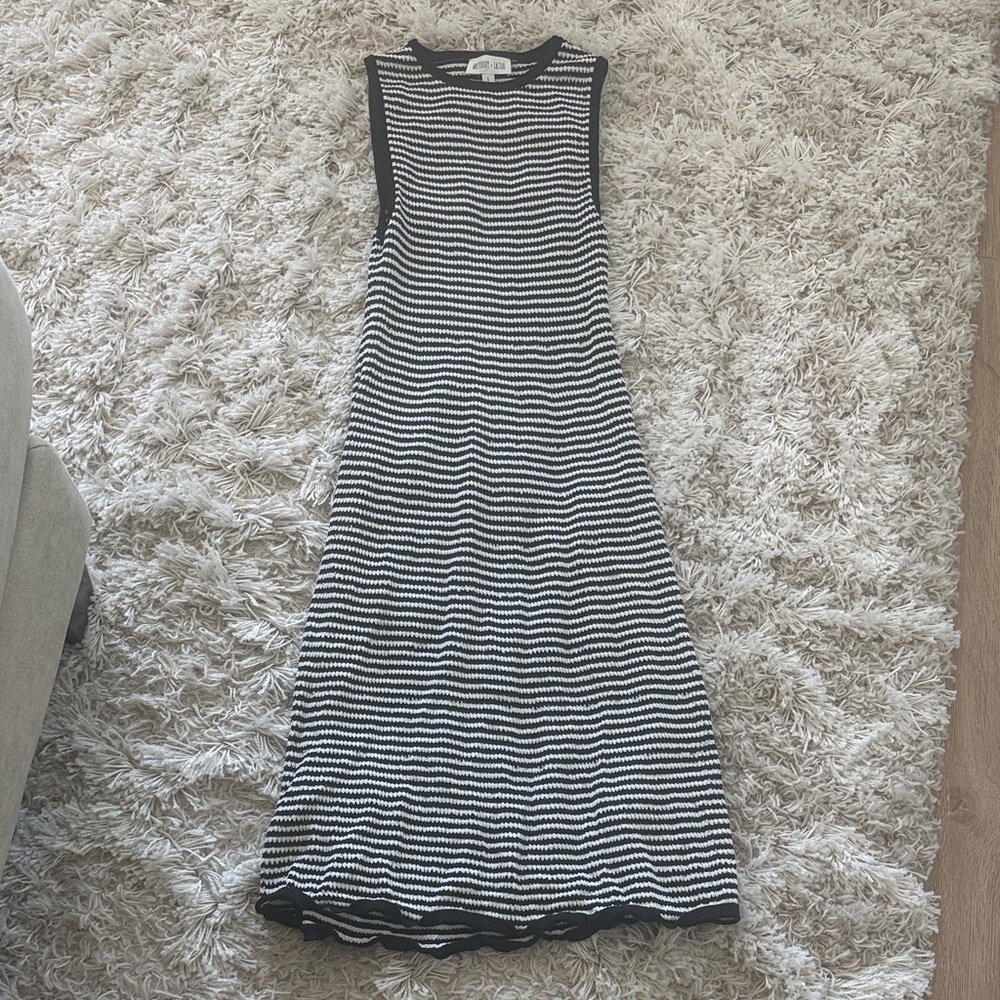 Black White Stripe Sleeveless Knit Midi Dress Swim Cover Up S